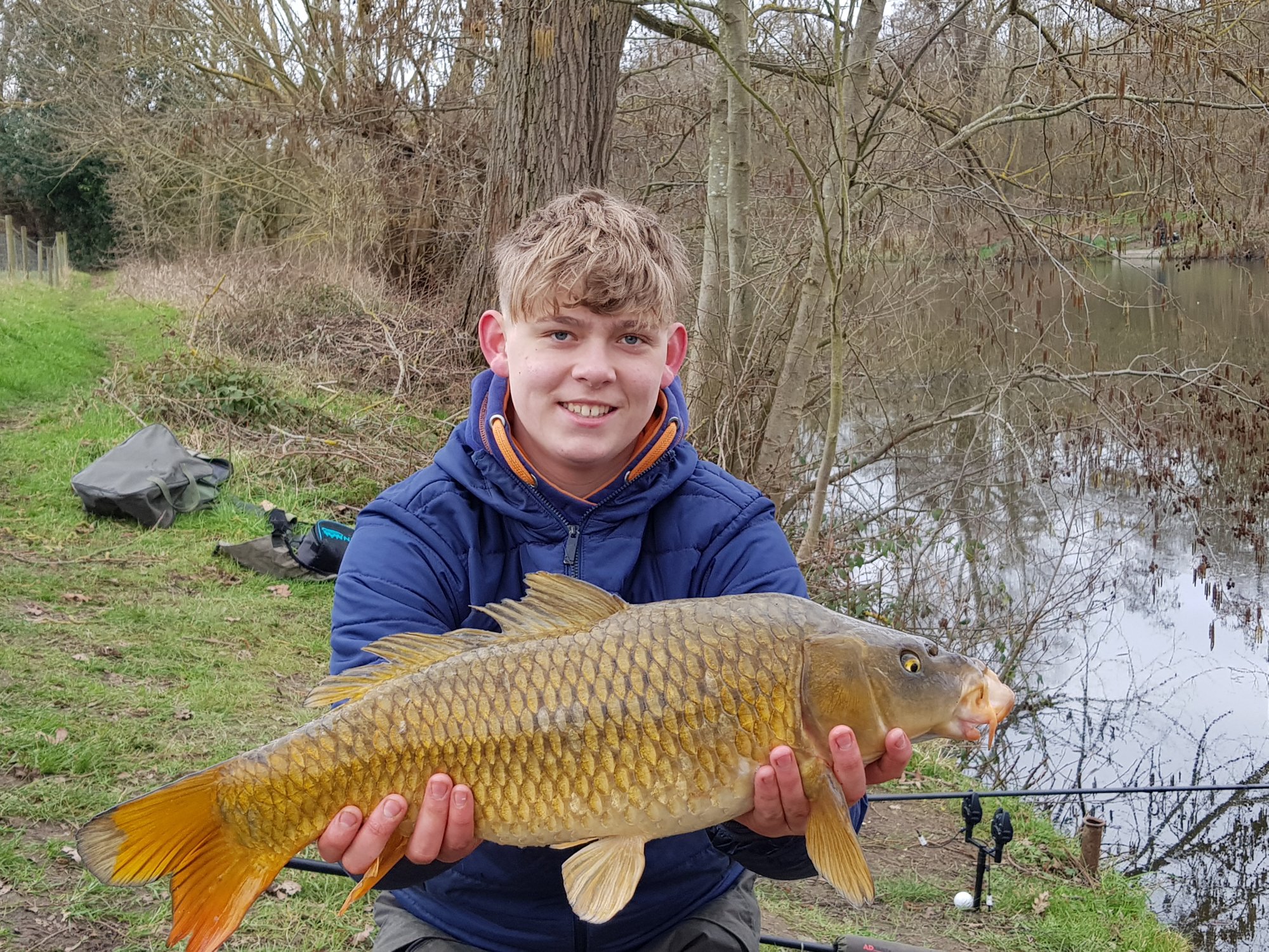 Edward with his 12lb 10oz Carp at Pond House. Well done at this time of the year!